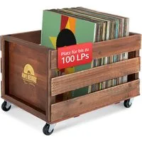 Stagecaptain Holzkiste SPK-100 "Emil" Schallplattenkiste, für bis zu 100 LPs - aus Vollholz im Retro-Design