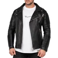 Reichstadt Bikerjacke Herren Slim Fit Lederjacke Silver Zipper RS006LUX mit Rippenmuster und Ziernähten