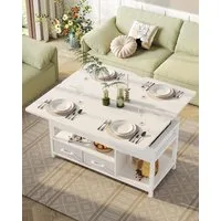 MSMASK Couchtisch 3-in-1-Multifunktions-Wohnzimmertisch mit 2 Schubladen, Kaffeetisch, Versteckte Aufbewahrung, 50T x 100B x 50H cm