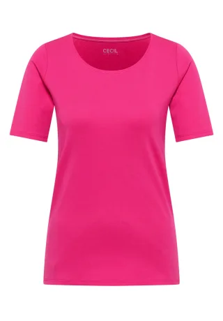 Cecil - T-Shirt in Unifarbe pink - Gr. - L
