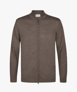 Profuomo - Taupefarbene Merino Full Zip taupe - Gr. - XL