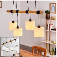 hofstein Pendelleuchte »Savuto« Hängelampe aus Metall/Holz/Textil in Weiß/Natur/Schwarz, ohne Leuchtmittel, 4xE27, Höhe max. 200cm, mit Holzbalken und Stoff-Schirmen