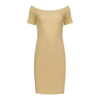 Schulterfreies, geripptes Kleid - Beige, Einheitsgröße
