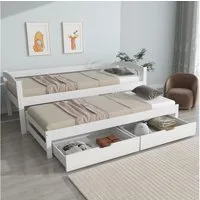 Flieks Kinderbett, Einzelbett 200x90cm mit Schiebebett 190x90cm und 2 Schubladen