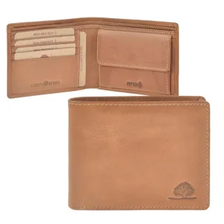 Geldbörse mit RFID-Schutz aus Leder peanut brown im Querformat | Greenburry. Funktionale Brieftasche schützt Karten effektiv vor Datendiebstahl.