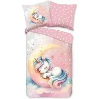 good morning Kinderbettwäsche Molly, Renforcé, 2 teilig, Baumwolle, Renforcé, Wendeoptik, Kind, Mädchen, Mond, Einhorn