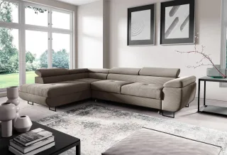 Ecksofa mit Schlaffunktion DECLAN Stoff Poso Beige Ottomane Links