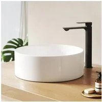 EMKE Aufsatzwaschbecken Rundes 35cm Aufsatzwaschbecken aus weißer Keramik–für Bad und Gäste-WC