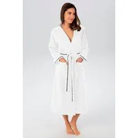 Bruno Banani Damenbademantel Danny, ideal für Sauna & Spa, Hotelbademantel, Morgenmantel, Langform, Walkfrottier, Kapuze, Gürtel, mit Logostreifen, aus 100% Baumwolle, XS-3XL