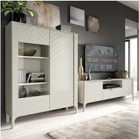 Lomadox Wohnwand MAZARA-161, (2-St., Lowboard Highboard), Wohnzimmermöbel mit Fischgrät Dekor, Push-to-Open, Softclose-Funktion