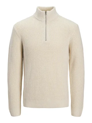 JACK&JONES - JORBLEECKER KNIT HALF ZIP BF sea salt - Gr. - M