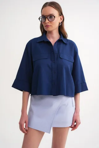 Kurzes cropped Popeline-Hemd