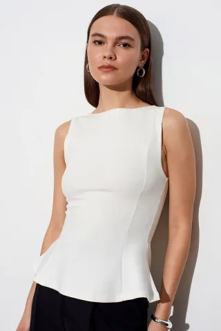 Taillierte ärmellose Peplum-Bluse
