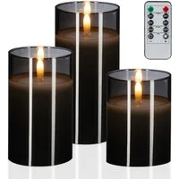 relaxdays LED-Kerze im Glas 3er Set, grau