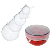 BURI Teedose Silikon-Deckel 5er-Set transparent Frischhaltedeckel wiederverwendbar, Silikon