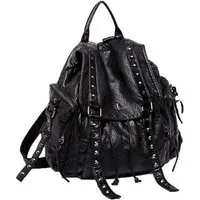 LuxusKollektion Notebook-Rucksack Damen Punk Rucksackhandtasche Niet Schwarz PU Leder Teenager Tag