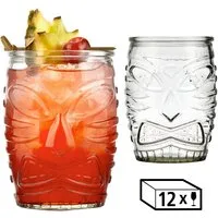 LIBBEY Cocktailglas Libbey Trinkglas, 12er Set -TIKI- von polynesischer Kunst inspiriert, 12-tlg., Glas, 473 ml, hochwertig verarbeitet, im charakteristischen Design