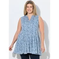 Ulla Popken T-Shirt Top Godetfalten Tunika-Ausschnitt ärmellos