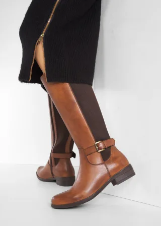 bonprix Stiefel aus Leder, braun, Gr.40, bequemer Stiefel aus Leder mit elastischen Einsätzen, aus Glattleder