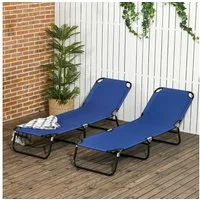 Outsunny Gartenliege mit 5-Fach höhenverstellbarer Rückenlehne, Outdoor Liegestuhl, 2 St., Sonnenliege, bis 120kg belastbar, für Pool, Strand Blau