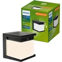 Philips LED Außen-Wandleuchte Outdoor Solar Diara, Abschaltautomatik, Bewegungsmelder, Tageslichtsensor, LED fest integriert, Warmweiß, Tageslicht- und Bewegungssensor,2700 Kelvin, 400 Lumen, schwarz