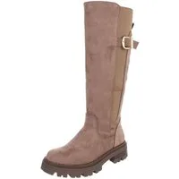 Ital-Design Damen kniehohe Stiefel mit Schnalle und Profilsohle Plateaustiefel (92078602) Blockabsatz Stiefel in Hellbraun