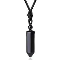 LuxusKollektion Kette mit Anhänger Halskette Anhänger Kristalle Lederseil Reiki Herren B-Obsidian