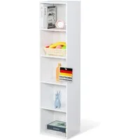 Floordirekt Bücherregal Alaska in 2 Größen, weißes Regal aus MDF, platzsparend & schmal, 5 Etagen 32 x 24 x 132 cm 1-tlg., stehendes Regal für alle Räume, Anit-Kipp-Sicherung, stabile Bauweise