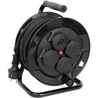 Linder Exclusiv GmbH Verlängerungskabel Wickelgriff Schwarz Kabel Kabeltrommel (Kabellänge 40 m), drehbarer Wickelgriff, 4 Schutzkontaktsteckdosen