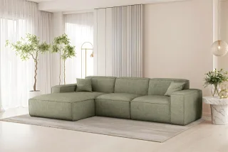 Ecksofa Designersofa CELES PREMIUM in Stoff Artico Grün Ottomane Links
