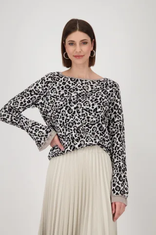 monari - Pullover mit Leopardenmuster greige gemustert - Gr. - 38
