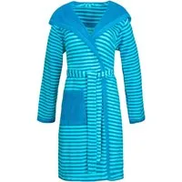 Esprit Damenbademantel Striped Hoody, ideal für Sauna & Spa, Hotelbademantel, Morgenmantel, Kurzform, Rundstrickware, Kapuze, Gürtel, mit Kapuze, gestreift