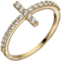 Schmuck Krone Goldring Damenring Kreuz, 333 Gelbgold mit 19 Zirkonia, Gold 333