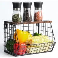 TUWENA Obstschale Obstkorb Hängend, Obst Gemüse Aufbewahrung, Wand Stapelbar Obstschale, (1-tlg), Mit Holzdeckel und Haken, zur Aufbewahrung Von Gemüse, Obst Und Snack