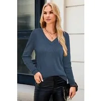 Arach&Cloz Strickpullover Damen Pullover aus Wollmischung Longpullover Strickpullover V-Ausschnitt Volltonfarbe Wollpullover Business und Freizeit Outfits