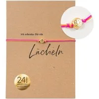 Bow & Hummingbird Armband Set Armband auf Karte - Smiley - Ich schenke dir ein Lächeln, 24 Karat vergoldeter Anhänger