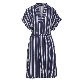 Gestreiftes ärmelloses Kleid mit Seitenschlitzen