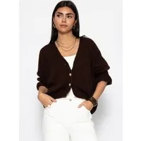 SASSYCLASSY Cardigan Cardigan mit 3/4-Ärmeln für Damen Cozy Cardigan mit Ballonärmeln und Knopfleiste und Volants