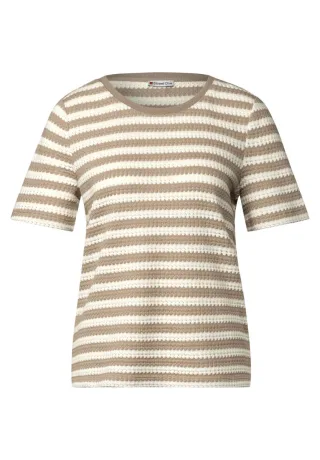 Street One - Strick-Look Streifenshirt beige - Gr. - 36