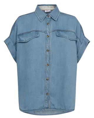 Nümph - Kurzarm-Hemdbluse mit Brusttaschen blau - Gr. - 40