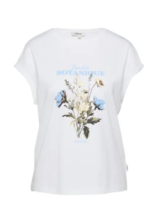 s.Oliver Red Label - T-Shirt mit floralem Frontprint und Rundhalsausschnitt weiß - Gr. - 38