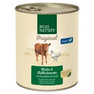 REAL NATURE Nassfutter Hund Adult Kalbsherzen und Huhn 24x800 g