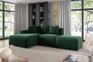 Ecksofa Designersofa MEGAN XS inkl. Hocker Stoff Salvador Dunkelgrün Ottomane...