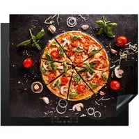 MuchoWow Herd-Abdeckplatte Pizza - Gemüse - Kräuter - Küche - Industrie, Vinyl, (1 tlg), Herdabdeckplatten für Ceranfeld, Induktionsschutz, 65x55 cm