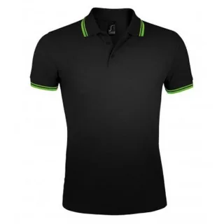 SOLS Mens Pasadena Tipped Short Sleeve Pique Polo Shirt (Schwarz/Limette)