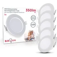 B.K.Licht LED Einbaustrahler 5er SET Bad Einbauleuchten IP65 Ultraflach 30mm weiß 3W 230V - BKL1545, LED fest integriert, 4000K - Neutralweiß, Feuchtraum-Einbauspots Decke mit Leuchtmittel 350lm 86mm Büro Flur