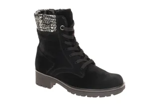 Gabor 71.771.17 Damen Stiefeletten Schwarz/Wei? Velour Leder Fu?bett Textil