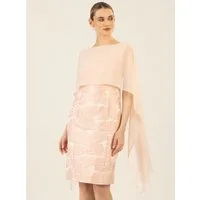 Apart Abendkleid mit glänzenden Blüten und angearbeitetem Cape aus Chiffon