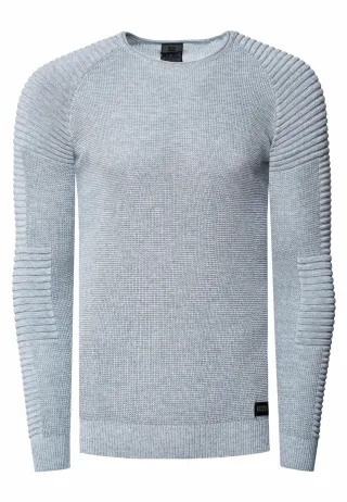 Slim Fit Feinstrick Biker Rundhals-Pullover