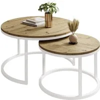Lookway Couchtisch CIRI 2in1 LOFT Runder Tisch (2er Set), Durchmesser: ⌀ 70/50 cm und Durchmesser: ⌀ 80/60 cm